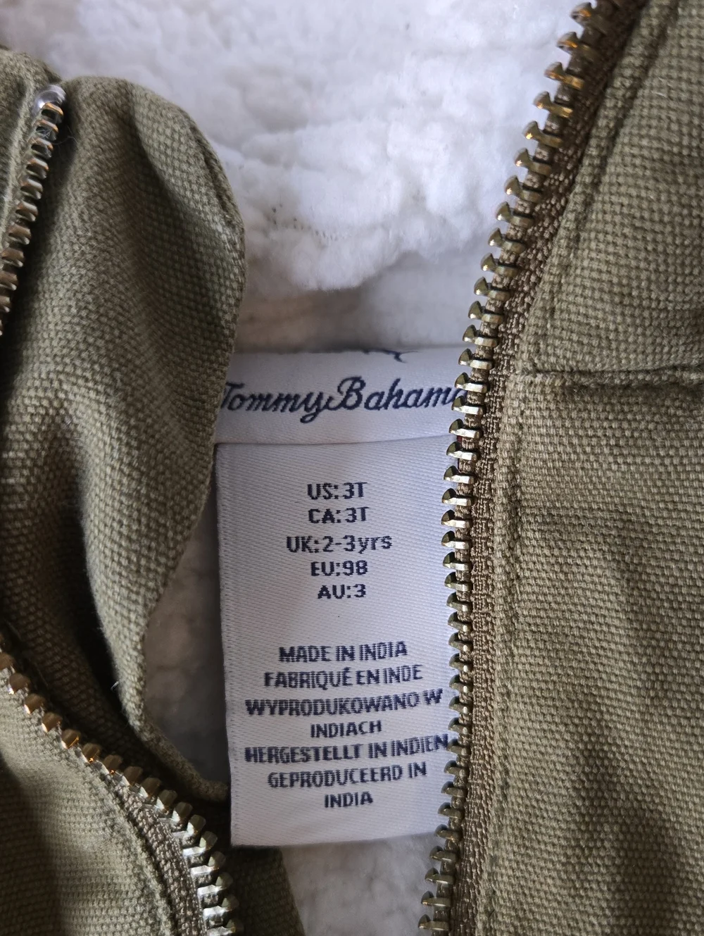Tommy Bahama Olive Green Sherpa-Lined Kids Hoodie Jacket